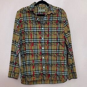 Burberry Tan and Red Plaid Men's Shirt